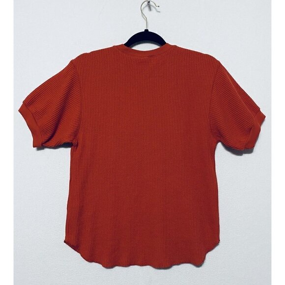 Uniqlo Crew Neck Thermal Top Womens Small Orange Waffle Knit Short Sleeve Boho - Picture 3 of 7